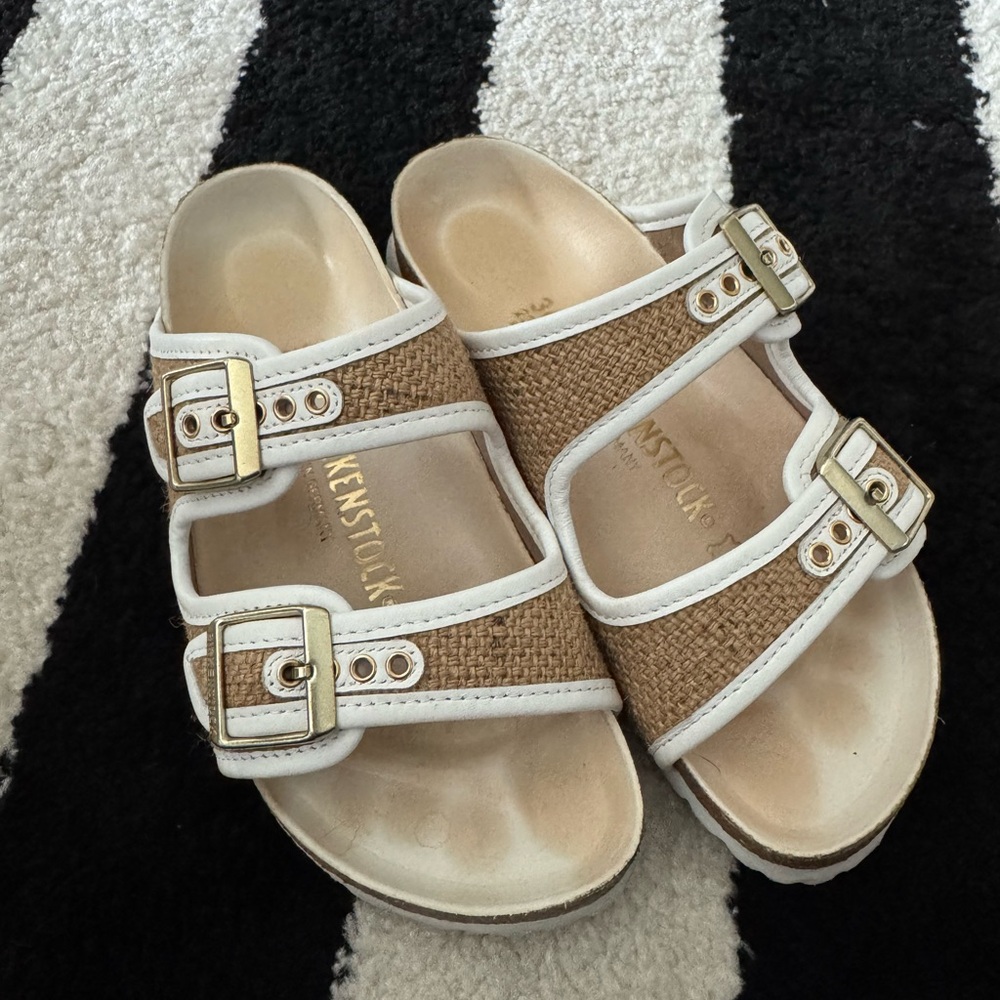 Woven and leather Birkenstocks. Size 36